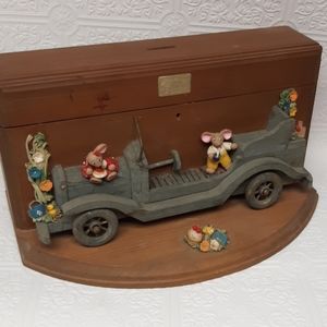 Vintage Wood Bank Box Animal